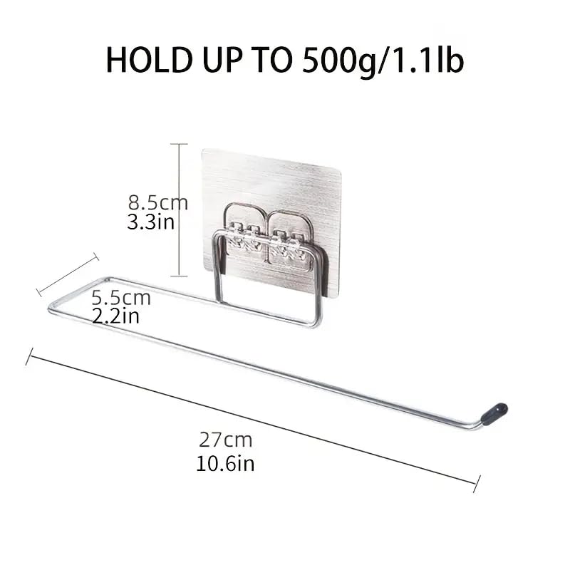 Styllent 3Pcs Stainless Steel Self Adhesive Washable Waterproof Toilet Paper Roll Holder Towel Bar Stand No Drill Stoarge Rack Hook Wall Mounted Accessories for Bathroom Kitchen Home Office Hotels - Pack of 3 - Image 2