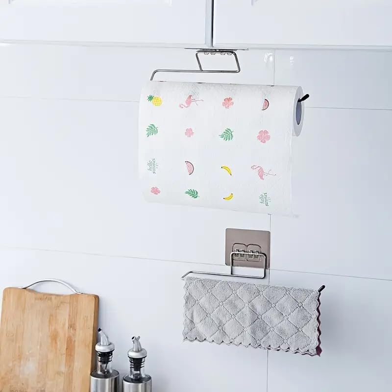Styllent 3Pcs Stainless Steel Self Adhesive Washable Waterproof Toilet Paper Roll Holder Towel Bar Stand No Drill Stoarge Rack Hook Wall Mounted Accessories for Bathroom Kitchen Home Office Hotels - Pack of 3 - Image 4