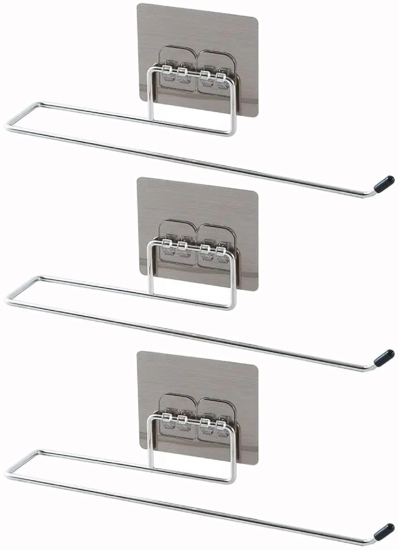 Styllent 3Pcs Stainless Steel Self Adhesive Washable Waterproof Toilet Paper Roll Holder Towel Bar Stand No Drill Stoarge Rack Hook Wall Mounted Accessories for Bathroom Kitchen Home Office Hotels - Pack of 3 - Image 1