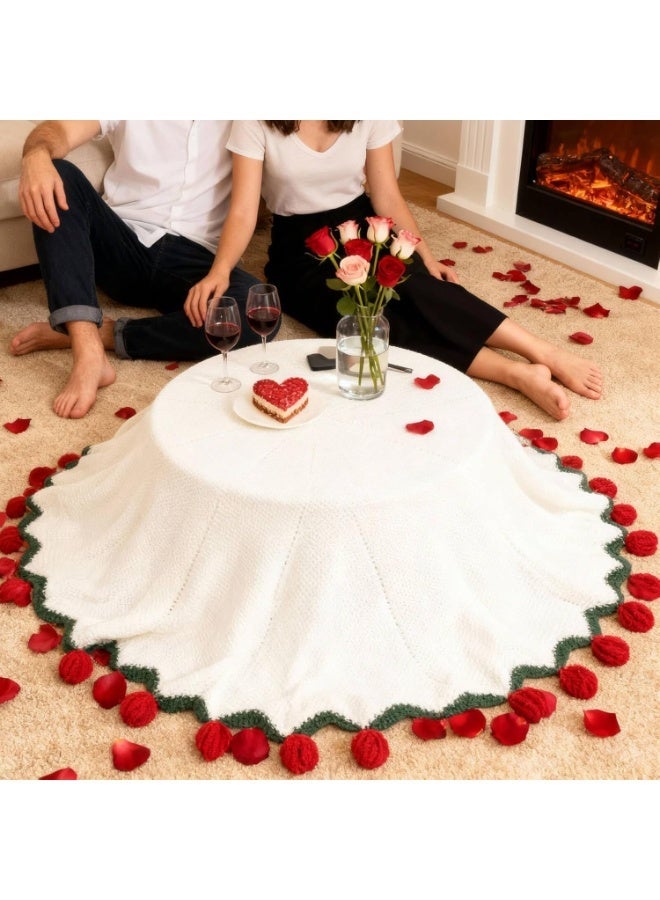 Crocheted Rose Blanket 110cm - Soft Handmade Throw for Home Decor, Luxury Eid/Birthday Gift for Women Mom Girlfriend - Image 3