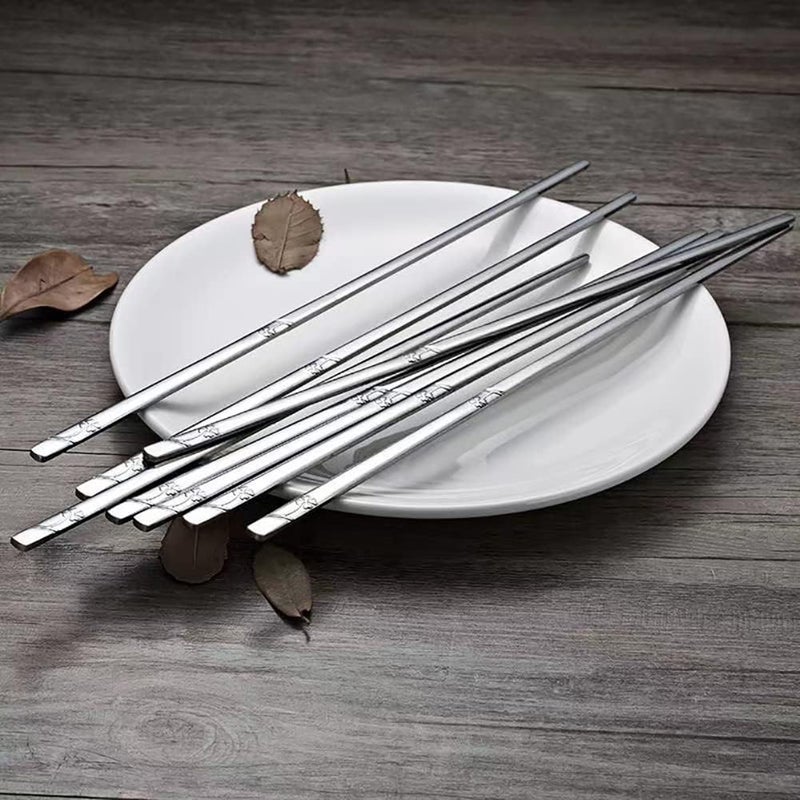 YAPULLYA Korean Metal Chopsticks and Spoons Set, Reusable Stainless Steel Flatware Chopsticks and Spoons with long-hand, set of 3 (Lucky Clover) - Image 2