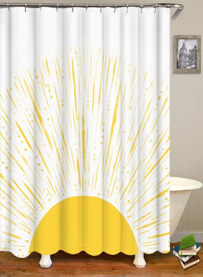 RnnJoile ستارة حمام من قماش أصفر من RnnJoile، ستارة حمام مشرقة بنمط أشعة الشمس، مزودة بخطافات، مقاس 72 × 72 بوصة - Image 2