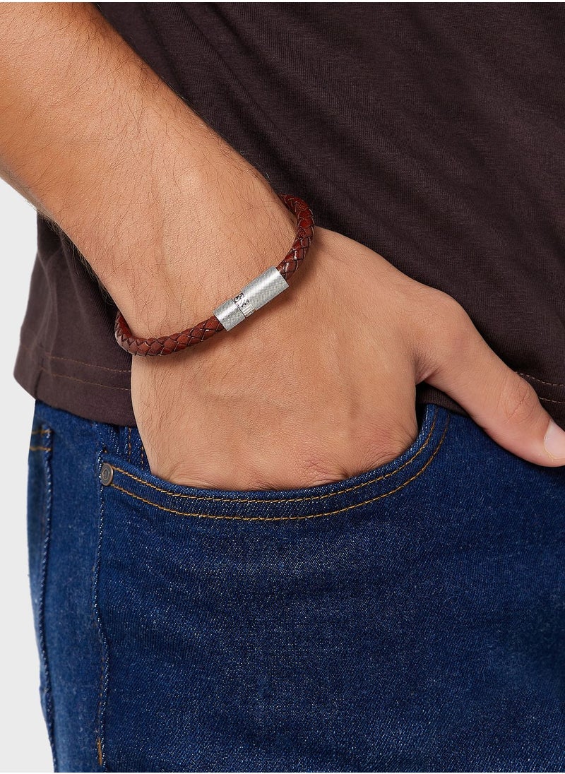 GUESS - Casual Leather Round Screw Jack Bracelet - Image 1