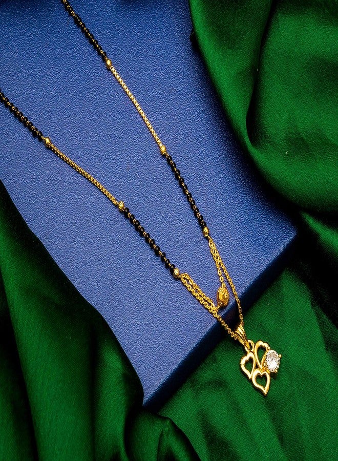 Aadita Latest Bridal Gold Plated and American Diamond Mangalsutra for Women (Golden) (DT2456MS) - Image 3