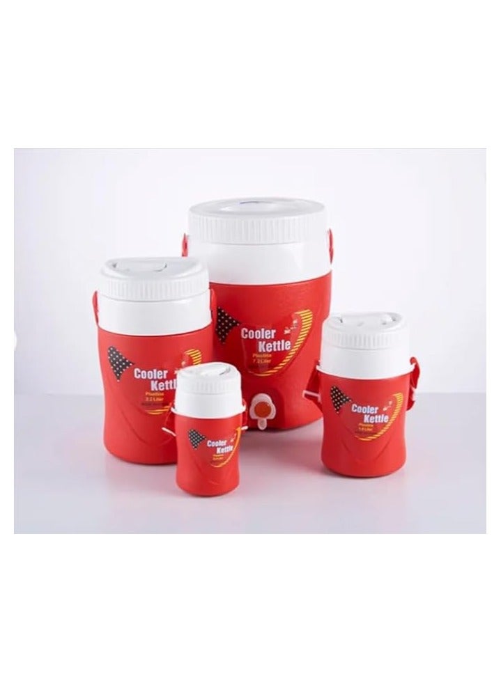مجموعة من 4 مبرد مياه معزول من البلاستيك شديد التحمل يحافظ على البرودة سعة 0.4 لتر و1 لتر و2.2 لتر و7.2 لتر للسفر والنزهات احمر - Image 1
