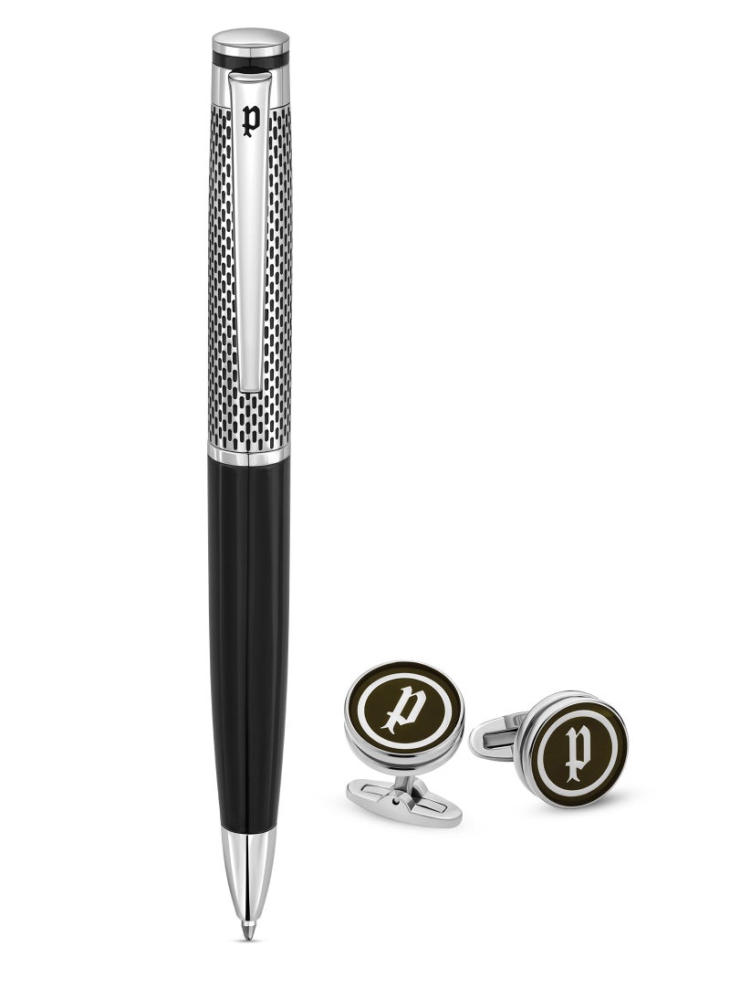 POLICE Platino Black Pen and Cufflinks Set Box for Men 
