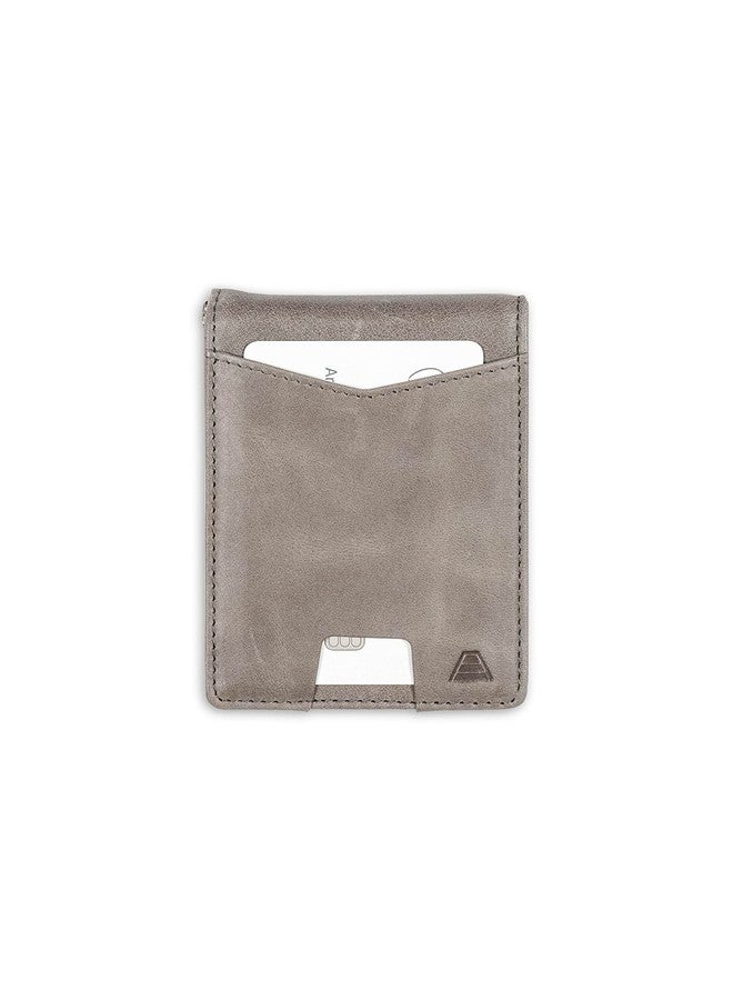 Andar The Apollo Leather Slim RFID Blocking Minimalist Bifold Wallet with Money Clip and ID Slot made of Full Grain Leather Elastic Pull Tab (Stone Gray) - Image 1