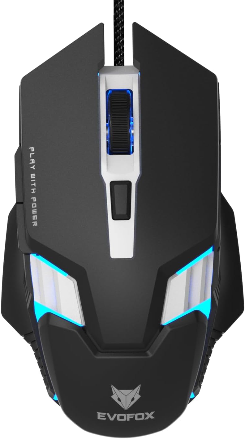 EvoFox Spectre USB Wired Gaming Mouse with Upto 3600 DPI Gaming Sensor | 6 Buttons Design | Upto 7 Million Clicks | 7 Colours Rainbow Lighting with Breathing Effect | 1.5m Braided Cable (Black) - Image 1