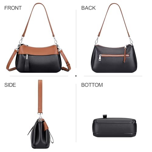 Over Earth Genuine Leather Crossbody Bags for Women Small Hobo Handbags Shoulder Purses with 2 Detachable Straps(O111-2E Black/Brown) - Image 3