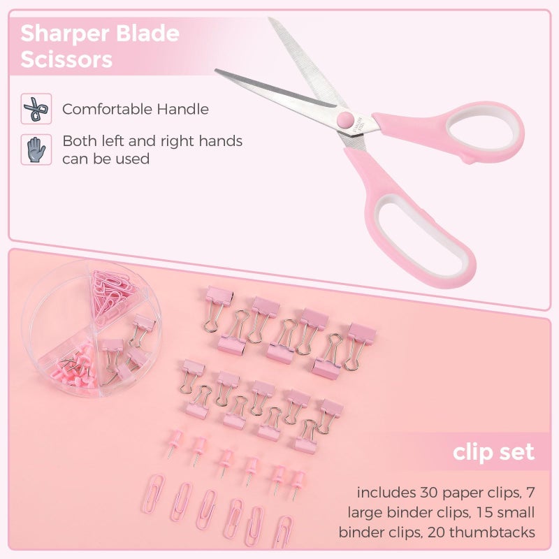 SKYDUE Pink Desk Accessories, Pink Office Supplies Set, Mesh Desk Organizer, Stapler, Tape Dispenser, Scissors, Binder/Paper Clips and 1000pcs Staples,Desk Organizer for Women - Image 3