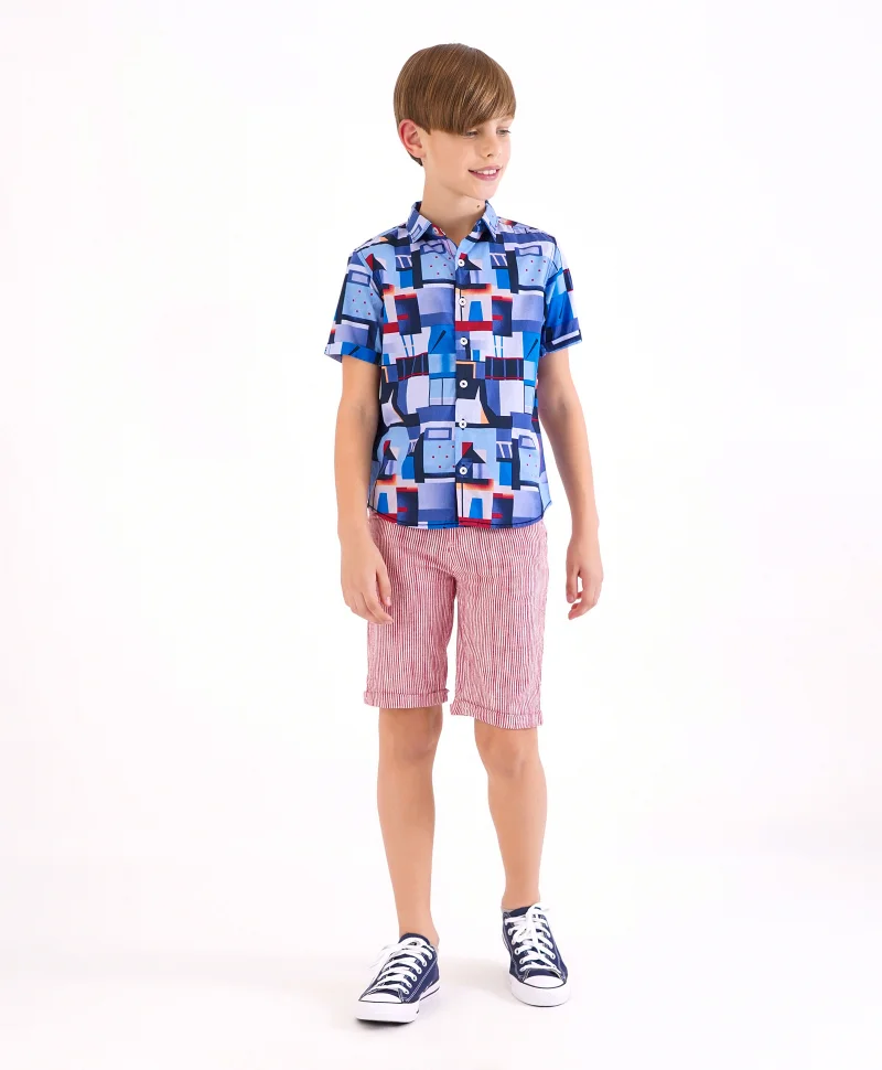 Primo Gino Primo Gino 100% Cotton Half Sleeves Abstract Printed Shirt - Navy Blue