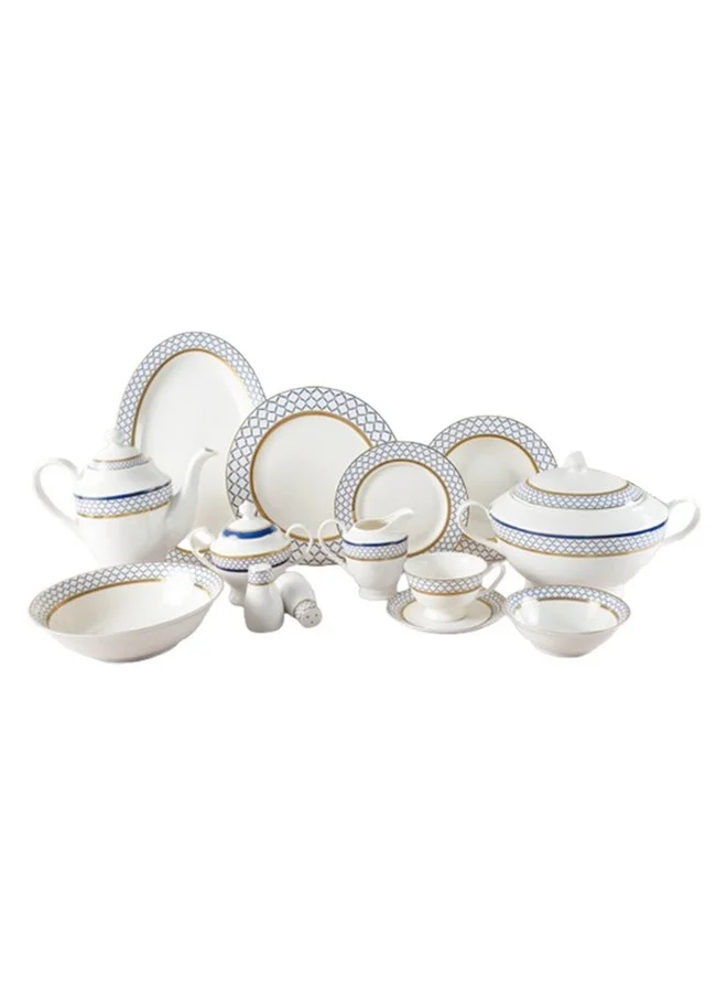 Bien Servi 47-Piece Elegant Design High Quality Newbone Dinner Set White and Blue 27.5 x 35.2 x 53 cm 135050