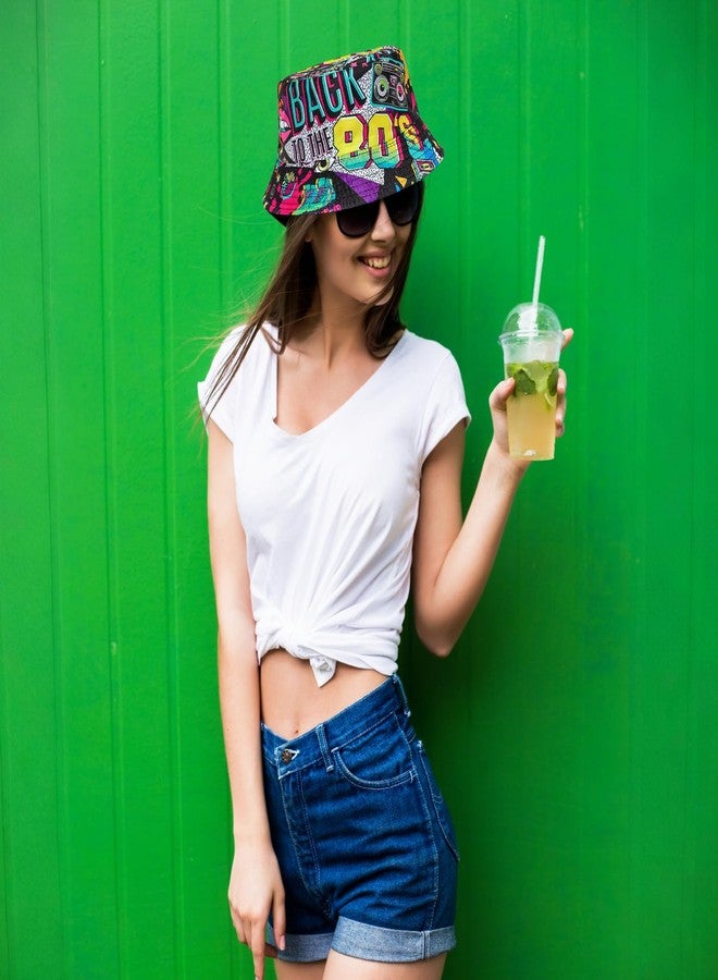 Fumwase Fashion 80s 90s Bucket-Hat Fishing-Hat Packable Fisherman Hat Rave Party Accessories Hat for Men Women Summer Beach Party Supplies Multi - Image 5