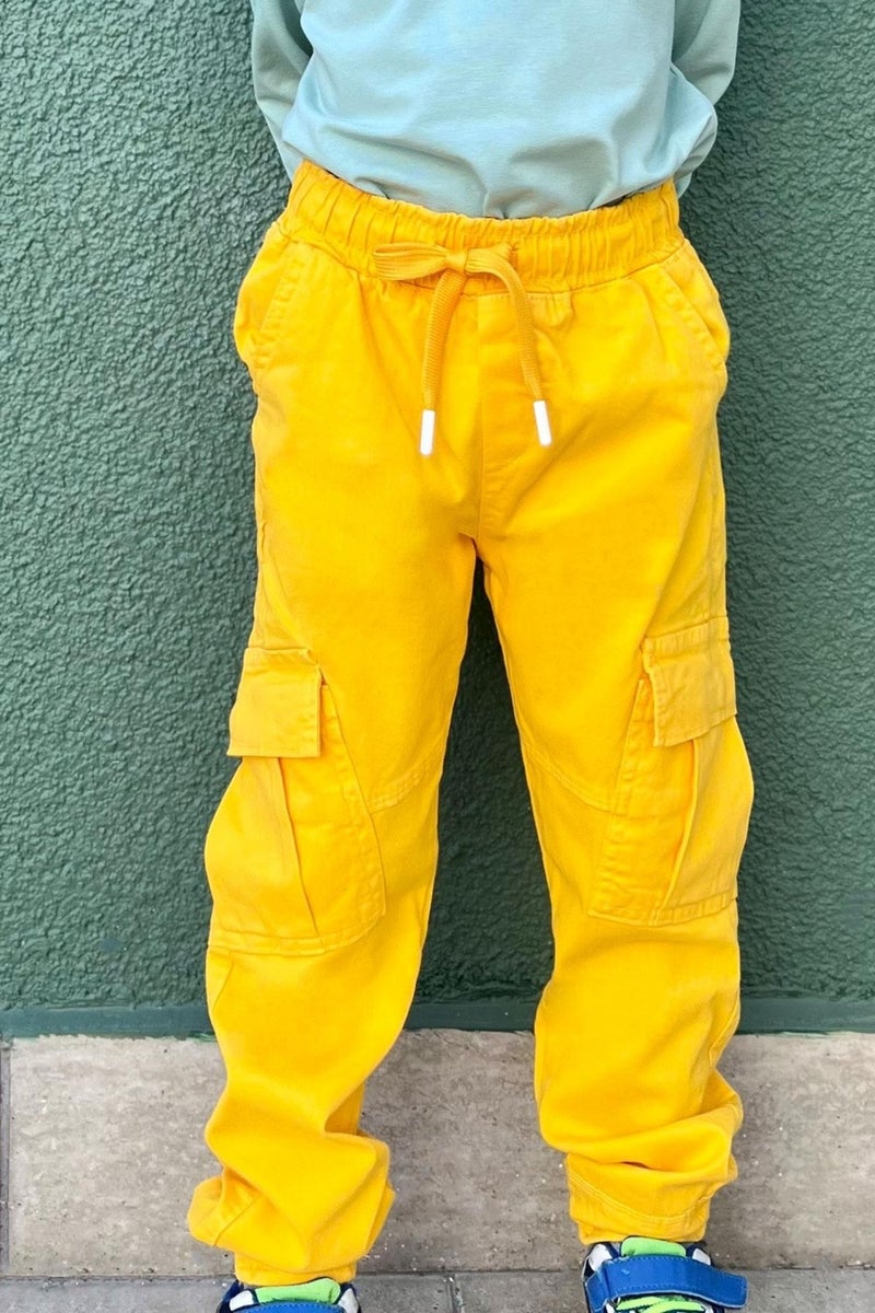 Breeze Boy's Jeans Pants with Elastic Waist and Pockets, Age 3-7, Yellow  - Image 1