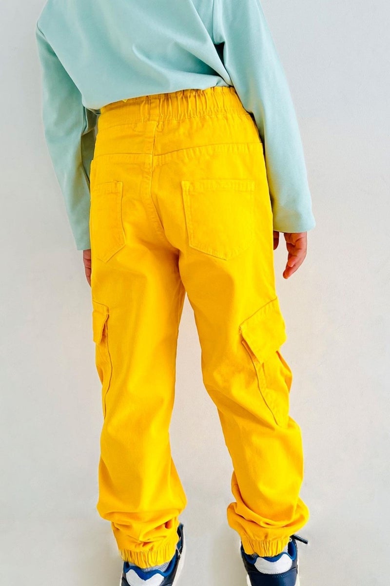 Breeze Boy's Jeans Pants with Elastic Waist and Pockets, Age 3-7, Yellow  - Image 2