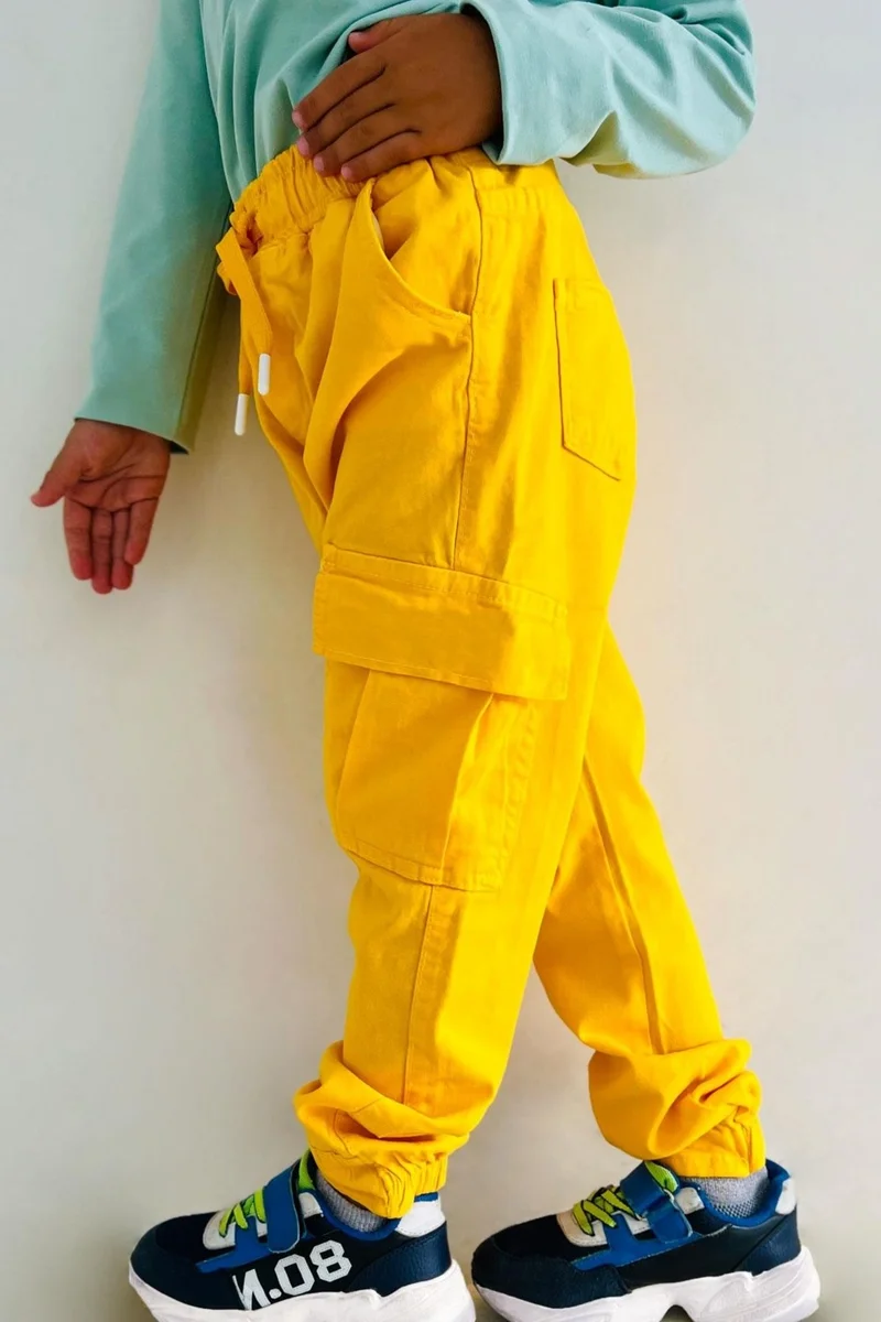 Breeze Boy's Jeans Pants with Elastic Waist and Pockets, Age 3-7, Yellow