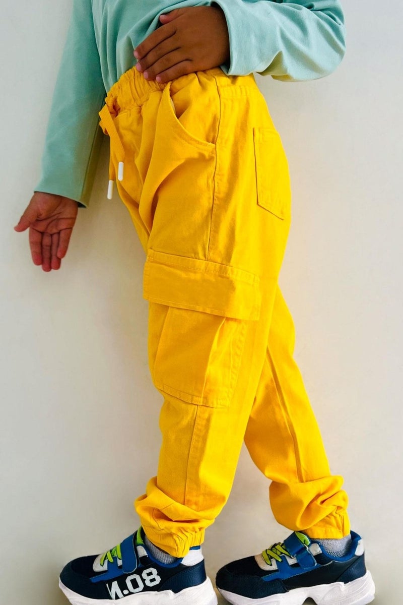 Breeze Boy's Jeans Pants with Elastic Waist and Pockets, Age 3-7, Yellow  - Image 3
