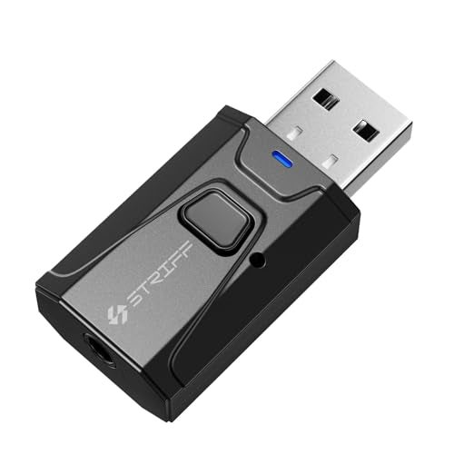 STRIFF Bluetooth Car Adapter, Mini Bluetooth 5.0 Transmitter Receiver Wireless 3.5mm Aux Jack Adapter Hands-Free Car Kit Built-in Mic for Car Aux, Home, Headphones, PC,TV and More(Black) - Image 1