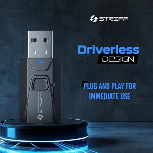 STRIFF Bluetooth Car Adapter, Mini Bluetooth 5.0 Transmitter Receiver Wireless 3.5mm Aux Jack Adapter Hands-Free Car Kit Built-in Mic for Car Aux, Home, Headphones, PC,TV and More(Black) - Image 2
