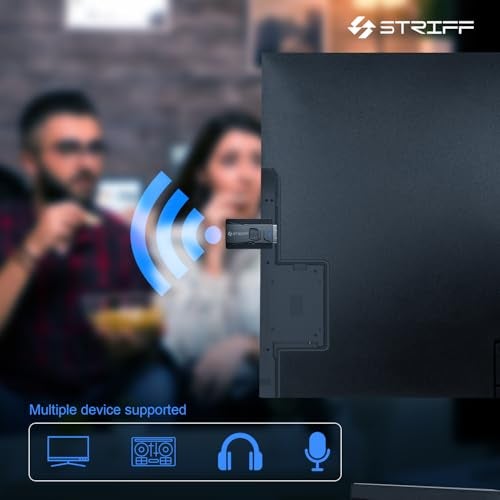 STRIFF Bluetooth Car Adapter, Mini Bluetooth 5.0 Transmitter Receiver Wireless 3.5mm Aux Jack Adapter Hands-Free Car Kit Built-in Mic for Car Aux, Home, Headphones, PC,TV and More(Black) - Image 5