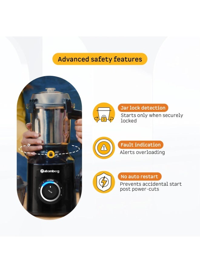 Atomberg Zenova Mixer Grinder | Unique Coarse Mode for Silbatta-like Texture | Intelligent BLDC Motor | Safety Features | 4 Jars including Chopper | Hands-Free Operation (Black) - Image 2