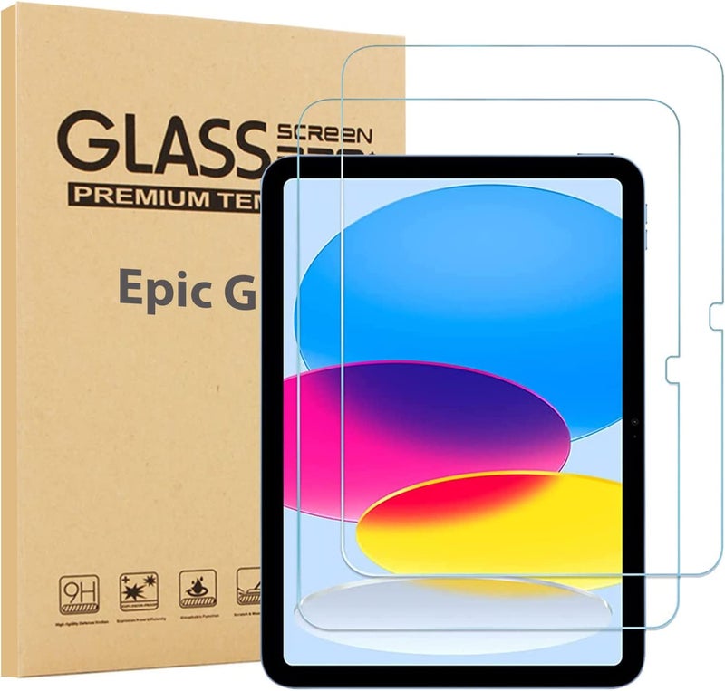 [عبوة من قطعتين] واقي زجاج مطلي لجهاز iPad الجيل العاشر بحجم 10.9 بوصة (نسخة 2022) – وضوح عالي / صلابة 9H - Image 1