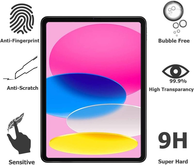 [عبوة من قطعتين] واقي زجاج مطلي لجهاز iPad الجيل العاشر بحجم 10.9 بوصة (نسخة 2022) – وضوح عالي / صلابة 9H - Image 2