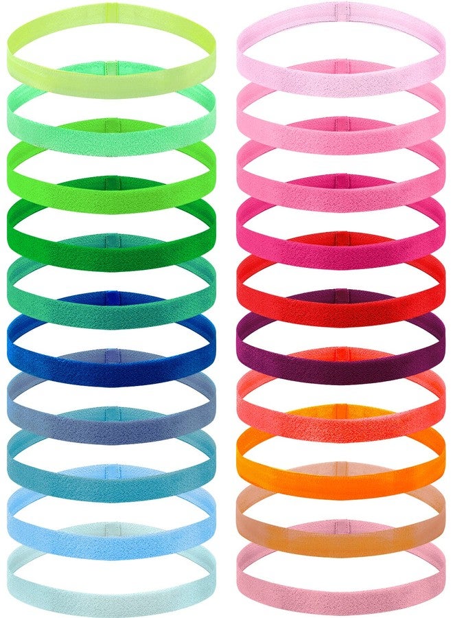 Duufin 20 Pieces Elastic Sport Headbands Non Slip Grip Elastic Headband Thin Colorful Workout Headbands for Women Men and Girls, 20 Colors - Image 1