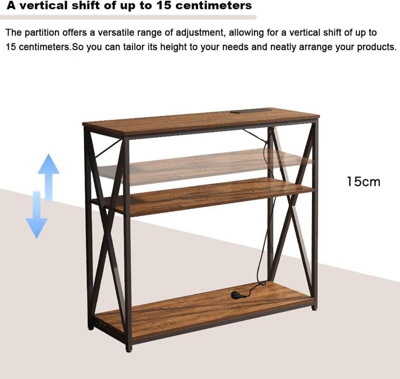 Gogoya 3 Tiers Adjustable Console Table with Charging Station, Entryway Table, Coffee Corner with Storage Shelf and Power Outlet Entryway Table for Couch Hallway Entrance Living Room (Brown) - Image 2