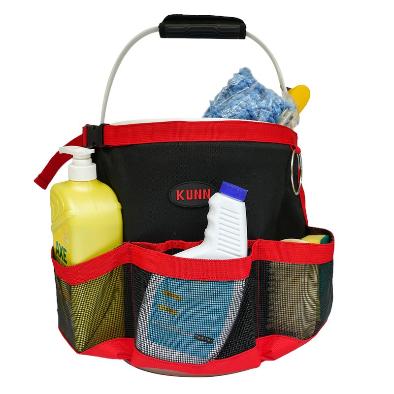 KUNN Car Wash Bucket Tool Organizer for 5 Gallon Bucket with Towel Holder RingSoap Pockets Cleaning Bucket Organizer WaterResistant Mesh Pockets for Clean SupplierCar Wash Supplier Red