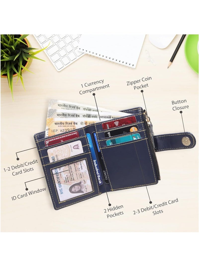SAMTROH Small Women's Wallet -PU Leather Multi Wallets | Credit Card Holder | Coin Purse Zipper -Small Secure Card Case/Gift Wallet for Women and Girls (Tan Textured) (Blue) - Image 4