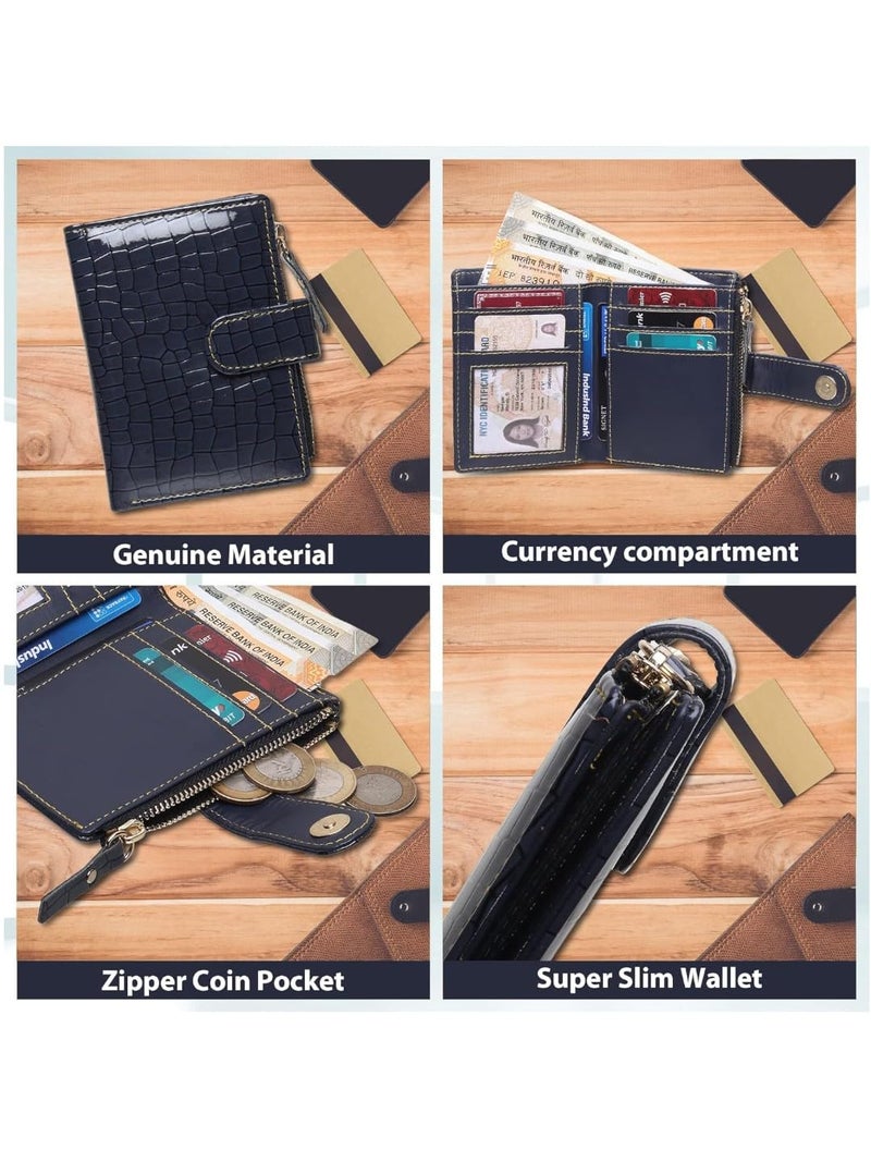 SAMTROH Small Women's Wallet -PU Leather Multi Wallets | Credit Card Holder | Coin Purse Zipper -Small Secure Card Case/Gift Wallet for Women and Girls (Tan Textured) (Blue) - Image 5