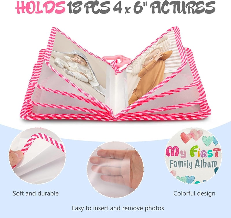 Fintie ألبوم صور الأطفال فنتي 4x6 بوصة 18 صورة ألبوم عائلتي الأول مع غلاف قماش ناعم خطاف للمولودين الجدد والأطفال هدايا ذكرى عيد الميلاد قلوب متساقطة - Image 5
