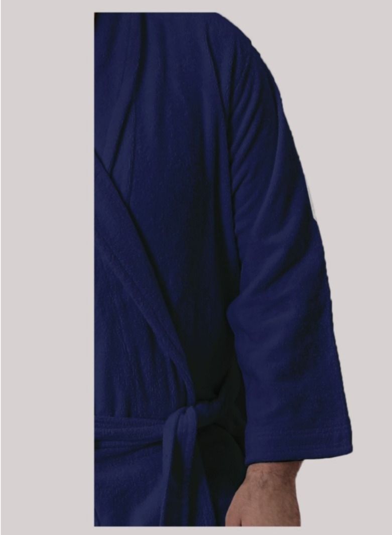 Banotex Men's Soft Cotton Bathrobe with Pocket and Distinctive Waist Belt Elegant Design Dark Blue Multi Size  - Image 2