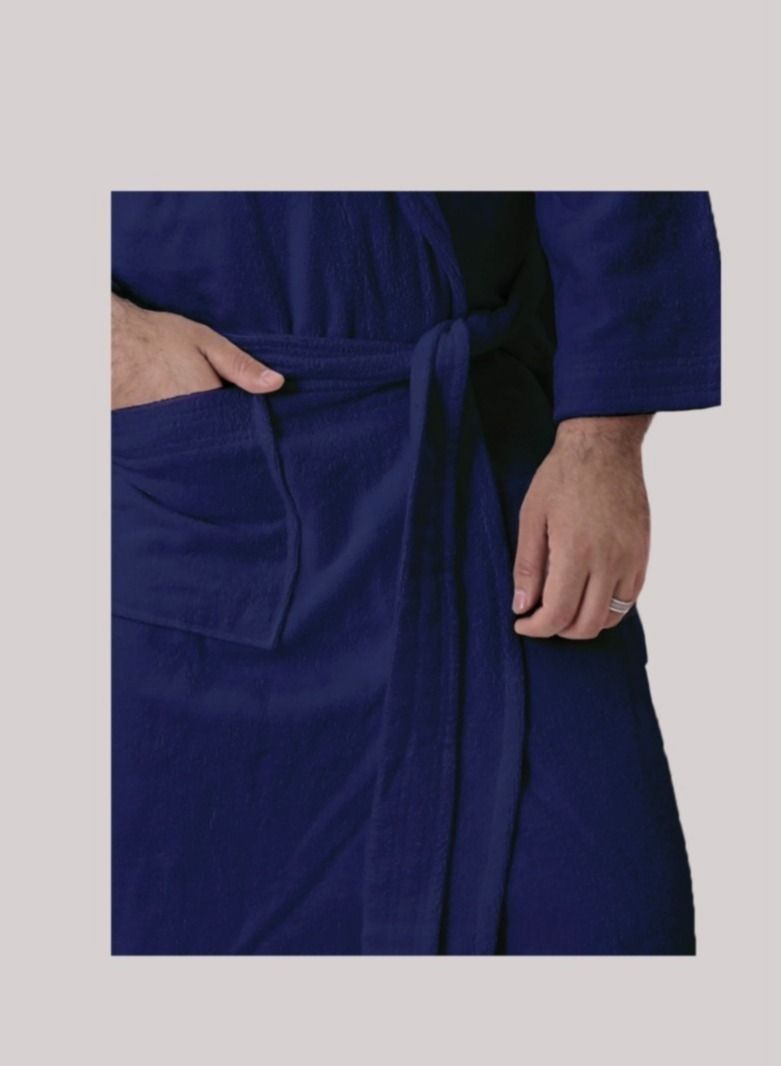 Banotex Men's Soft Cotton Bathrobe with Pocket and Distinctive Waist Belt Elegant Design Dark Blue Multi Size  - Image 3