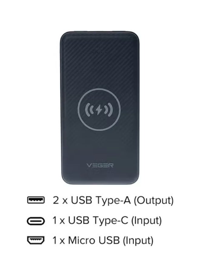VEGER 20,000mAh Power Bank with Wireless Charging, 10.27W Fast Output – Black - Image 2