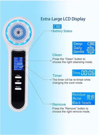مجموعة فرشاة تنظيف الرؤوس السوداء الكهربائية ، منظف لشحن الفراغ بشاشة LCD ، منظف 3 في 1 مقاوم للماء IPX7 ، فرشاة تقشير وتنظيف وتنظيف المسام العميقة - view 3