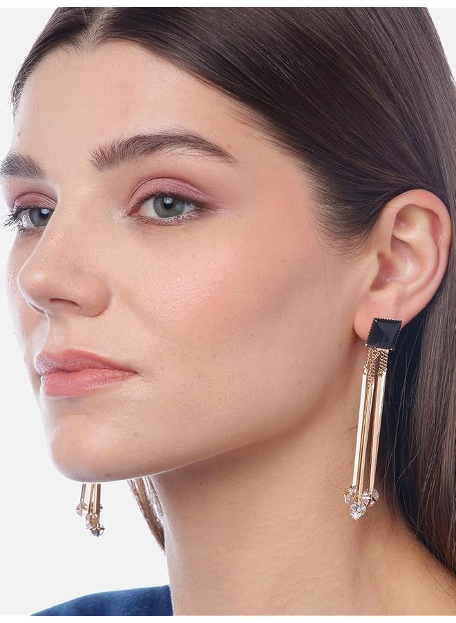 YouBella Jewelery Crystal Gold Plated Dangler Earrings For Girls And Women Black Gold Plated - Image 4