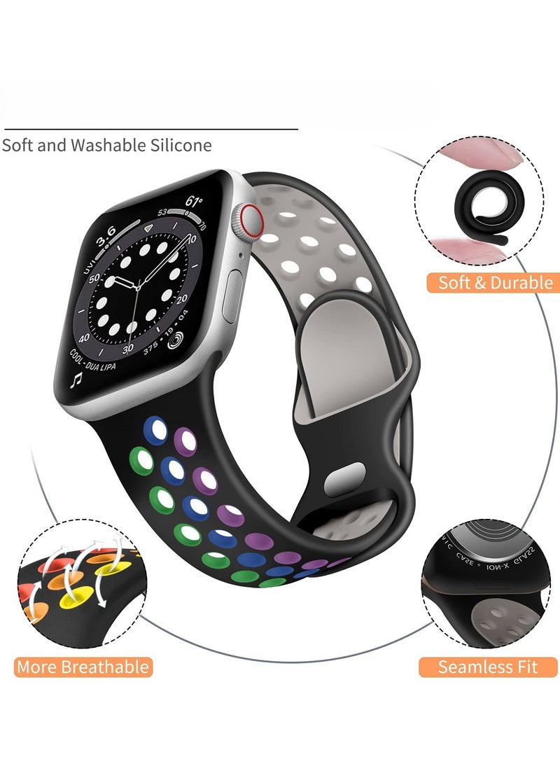 متوافق مع سوار Apple Watch مقاس 42 مم و 44 مم و 45 مم و 46 مم و 49 مم للنساء والرجال، تصميم بفتحات تهوية، حزام رياضي ناعم من السيليكون، متوافق مع iWatch Ultra 3/2/1 Series 11/10/9/8/7/6/5/4/3/2/1 SE 2/1 أسود/ملون - Image 3