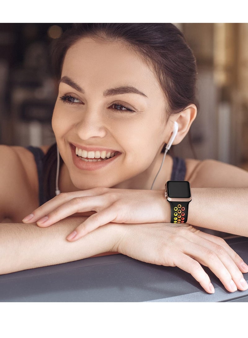 متوافق مع سوار Apple Watch مقاس 42 مم و 44 مم و 45 مم و 46 مم و 49 مم للنساء والرجال، تصميم بفتحات تهوية، حزام رياضي ناعم من السيليكون، متوافق مع iWatch Ultra 3/2/1 Series 11/10/9/8/7/6/5/4/3/2/1 SE 2/1 أسود/ملون - Image 4
