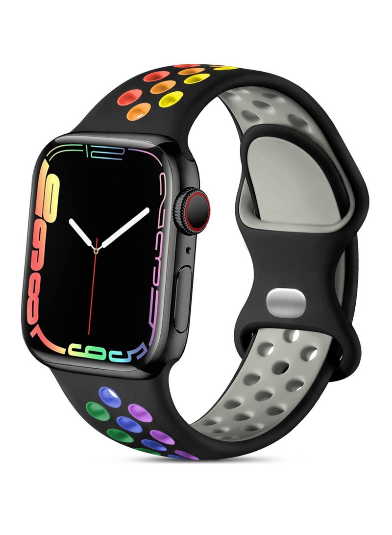 متوافق مع سوار Apple Watch مقاس 42 مم و 44 مم و 45 مم و 46 مم و 49 مم للنساء والرجال، تصميم بفتحات تهوية، حزام رياضي ناعم من السيليكون، متوافق مع iWatch Ultra 3/2/1 Series 11/10/9/8/7/6/5/4/3/2/1 SE 2/1 أسود/ملون - Image 1