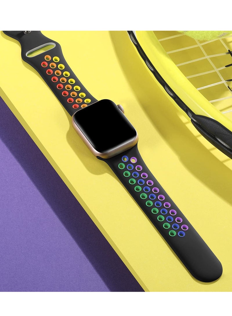 متوافق مع سوار Apple Watch مقاس 42 مم و 44 مم و 45 مم و 46 مم و 49 مم للنساء والرجال، تصميم بفتحات تهوية، حزام رياضي ناعم من السيليكون، متوافق مع iWatch Ultra 3/2/1 Series 11/10/9/8/7/6/5/4/3/2/1 SE 2/1 أسود/ملون - Image 2