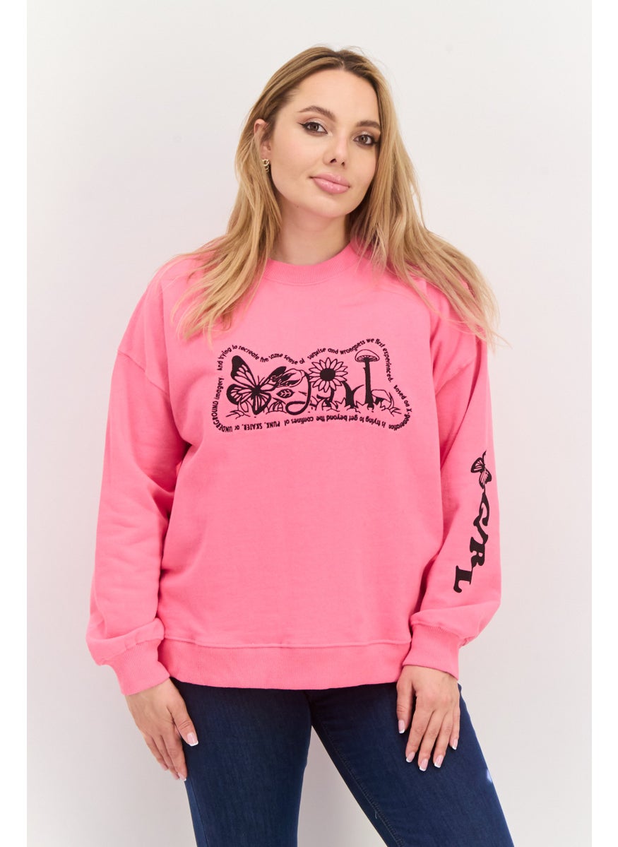 X-Girl Women Crew Neck Embroidered Sweatshirt, Pink  - Image 1