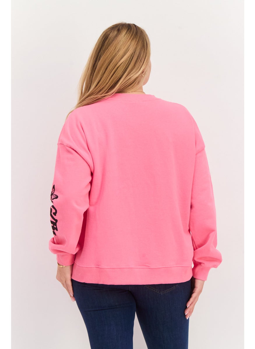 X-Girl Women Crew Neck Embroidered Sweatshirt, Pink  - Image 4