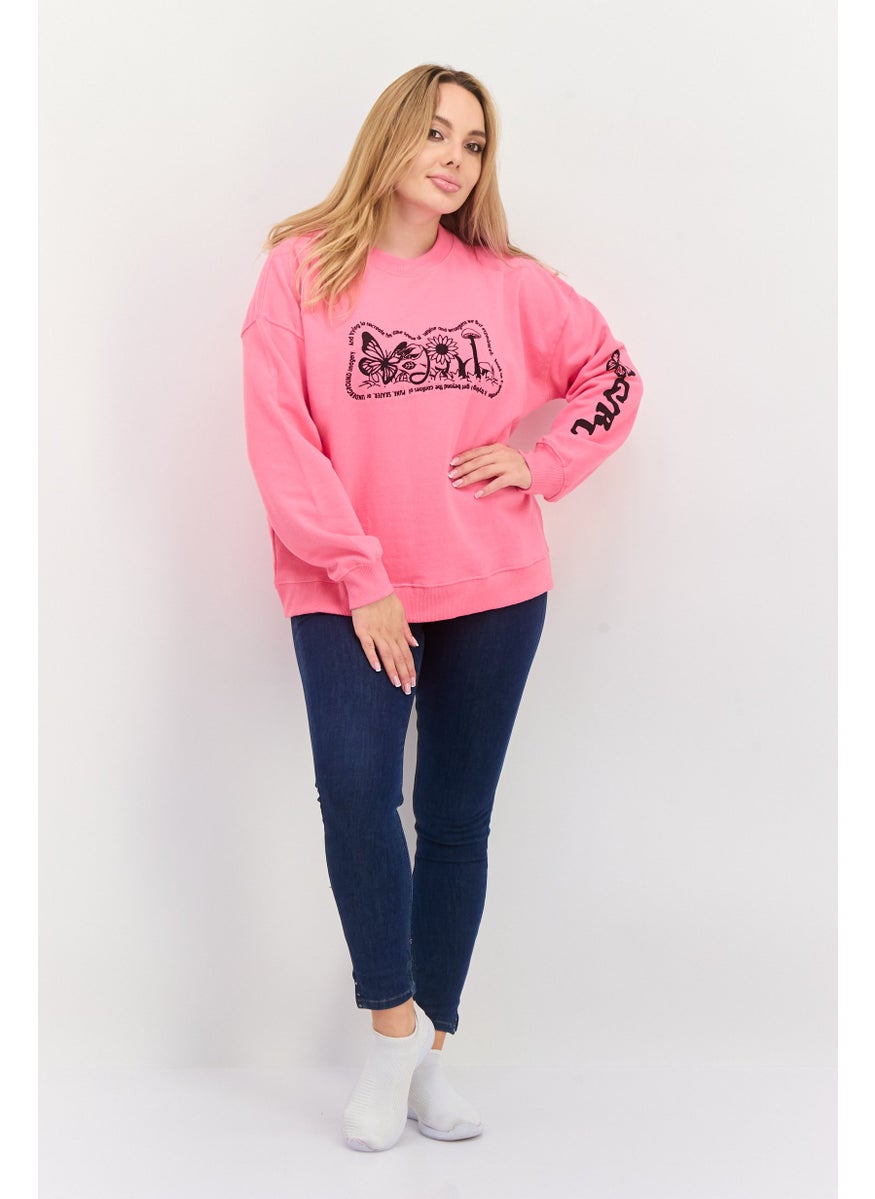 X-Girl Women Crew Neck Embroidered Sweatshirt, Pink  - Image 3