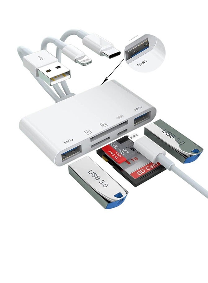 5-in-1 Memory Card Reader, USB OTG Adapter & SD Card Reader for i-Phone/i-Pad, USB C and USB A Devices with Micro SD & SD Card Slots, Supports SD/Micro SD/SDHC/SDXC/MMC - Image 1