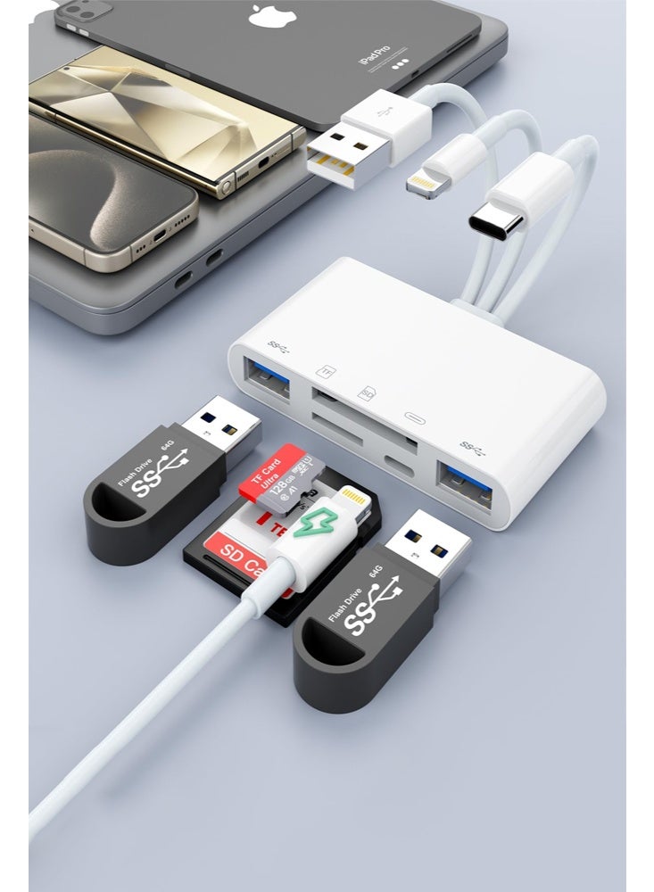 5-in-1 Memory Card Reader, USB OTG Adapter & SD Card Reader for i-Phone/i-Pad, USB C and USB A Devices with Micro SD & SD Card Slots, Supports SD/Micro SD/SDHC/SDXC/MMC - Image 4