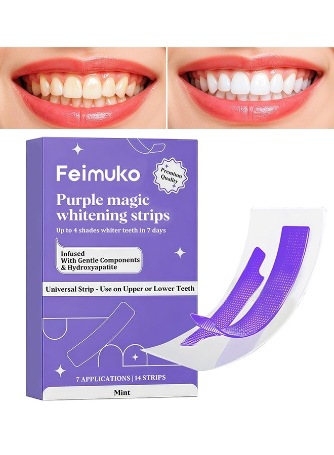 صهر فاي شرائط تبييض الأسنان السحرية البنفسجية، شرائط تبييض الأسنان V34، تبييض الأسنان البنفسجية، علاج تصبغ الأسنان، يبيض الأسنان، العناية باللثة وإزالة التصبغات، يزيل البقع الصفراء ورائحة الفم الكريهة، يجمع بين التبييض وتصحيح اللون، 7 تطبيقات / 14 شريط - Image 1