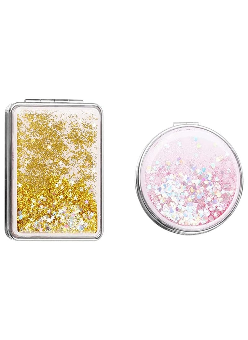 Generic Pack Of 2 Folding Compact Mirrors Compact Mirror Mini Makeup Mirror Compact Cosmetic Mirror Portable Compact Mirror Magnification Portable Makeup Mirror Folding Mirror  - Image 1