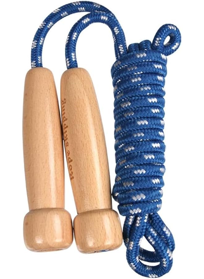 Jump Rope for Kids, Adjustable Cotton Braided Skipping Rope with Wooden Handles, Jumping Rope for Boys Girls Fitness Training Outdoor Activity Navy Blue